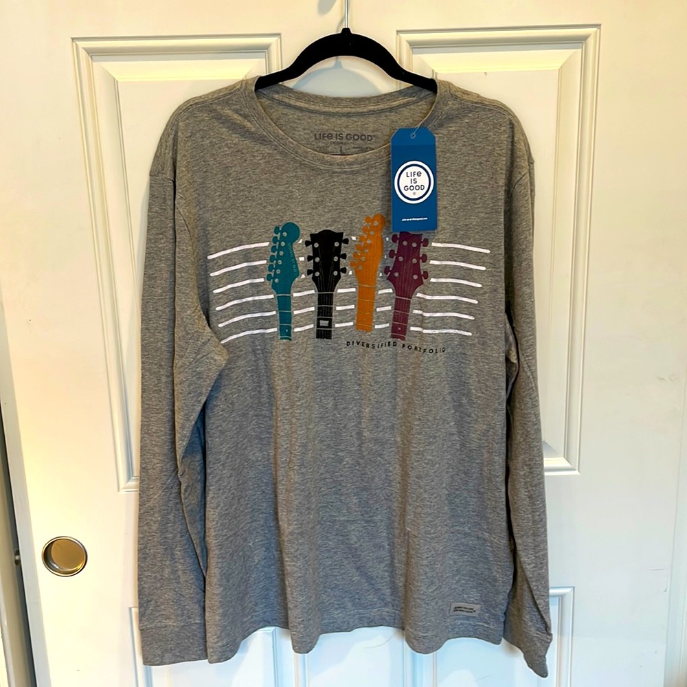 LIFE IS GOOD | Long Sleeve Guitar T-shirt | Mens L / Large